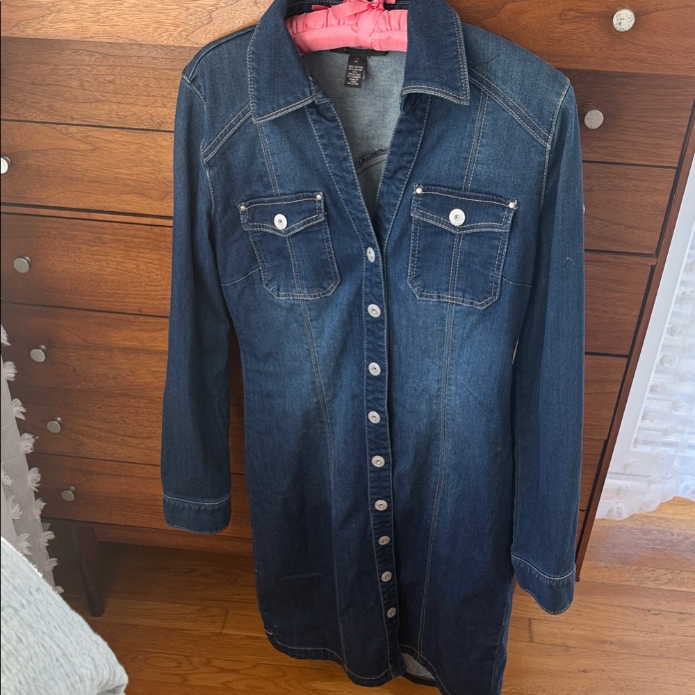 INC International Concepts Dark Indigo Denim Shirt Dress